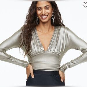 H&M Gathered Bodysuit || Champagne/Silver || S || NWOT